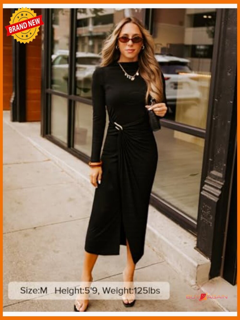 Long Sleeve Mock Neck Bodycon Midi Dress Wedding Guest Cocktail Party - Picture 5 of 7